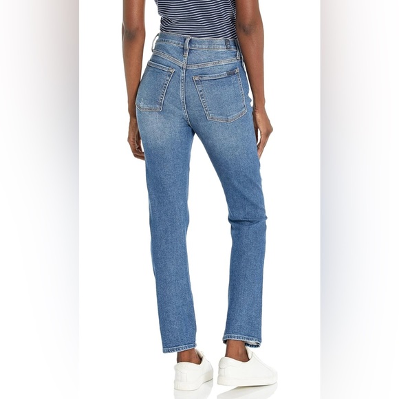 7 For All Mankind Women's Straight Fit Ankle Distressed Ripped Jeans-50/50 Denim - Picture 2 of 3